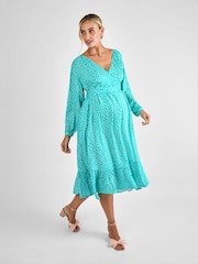JoJo Maman Bébé Green Spot Wrap Midi Maternity Dress - Image 3 of 4