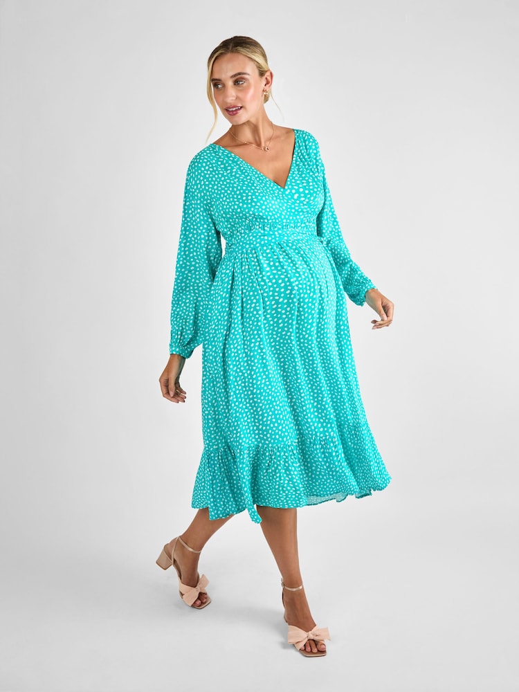 JoJo Maman Bébé Green Spot Wrap Midi Maternity Dress - Image 3 of 4