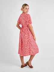 JoJo Maman Bébé Red Maternity Floral Midi 100% Cotton Dress - Image 2 of 4
