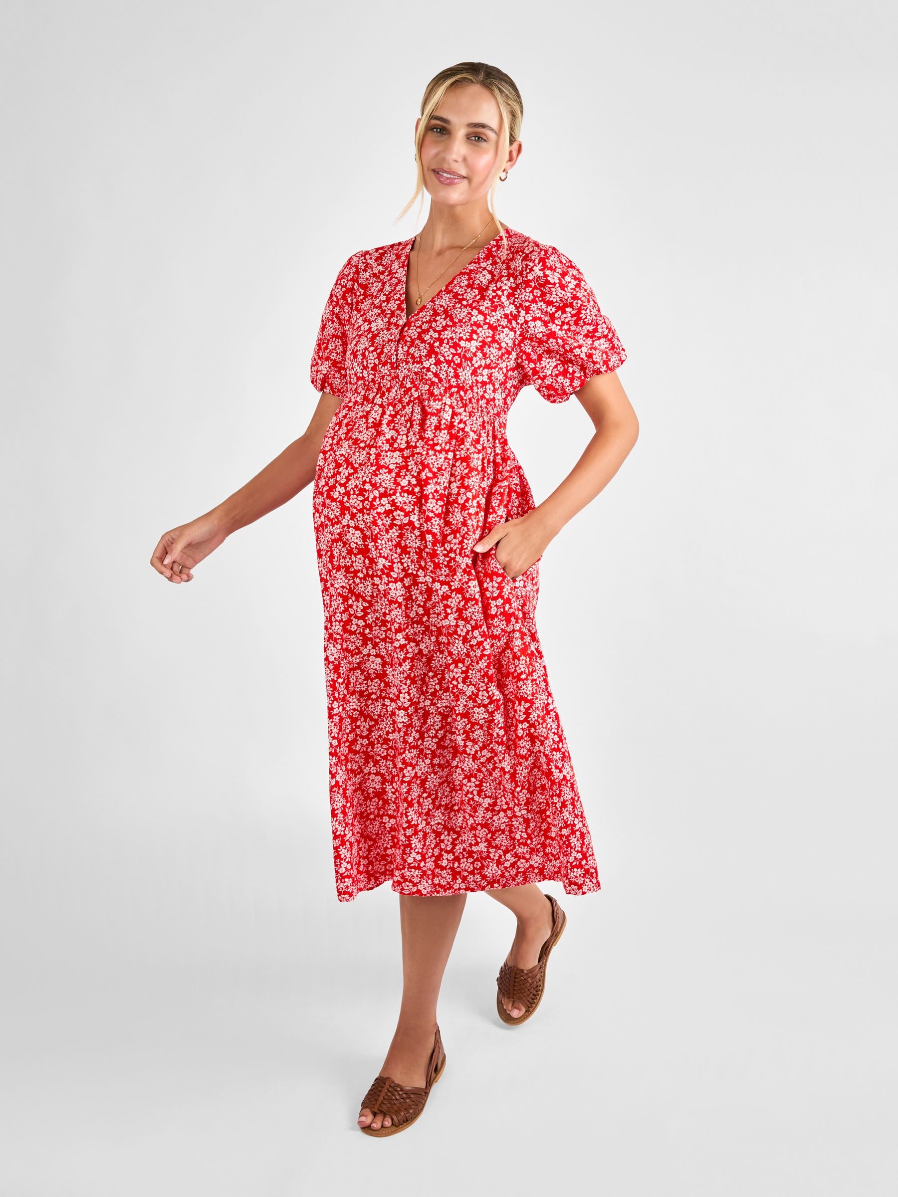 Buy JoJo Maman Bébé Red Maternity Floral Midi 100% Cotton Dress