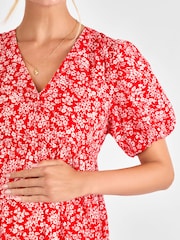 JoJo Maman Bébé Red Maternity Floral Midi 100% Cotton Dress - Image 4 of 4