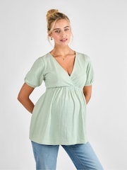 JoJo Maman Bébé Sage Short Sleeve Maternity Jersey Top - Image 1 of 4