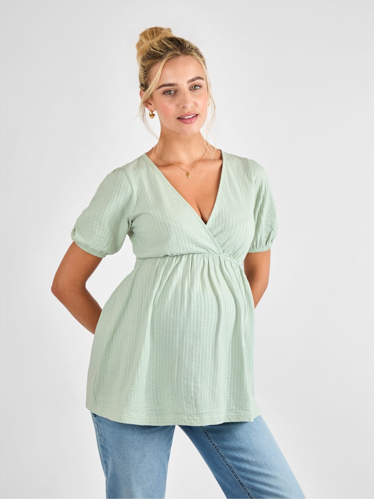 JoJo Maman Bébé Sage Short Sleeve Maternity Jersey Top - Image 1 of 4