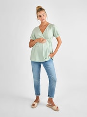 JoJo Maman Bébé Sage Short Sleeve Maternity Jersey Top - Image 3 of 4