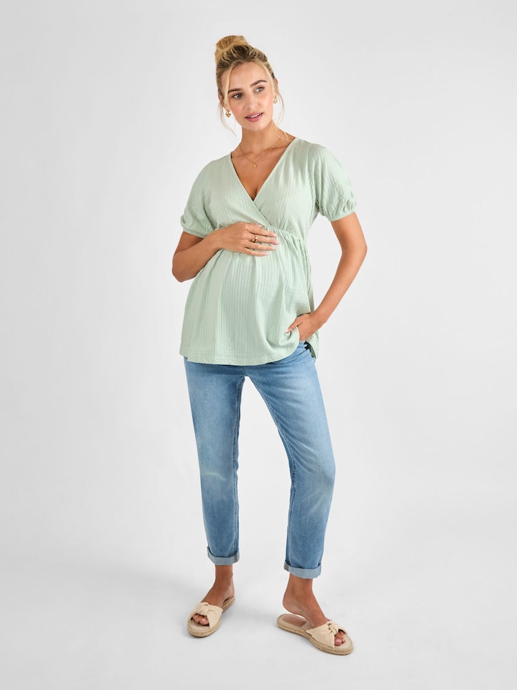 JoJo Maman Bébé Sage Short Sleeve Maternity Jersey Top - Image 3 of 4