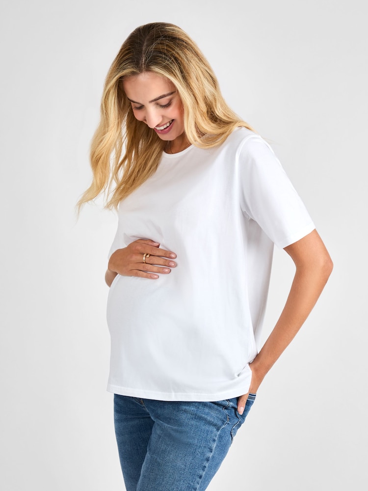 JoJo Maman Bébé White Oversized Boyfriend Maternity T-Shirt - Image 1 of 4