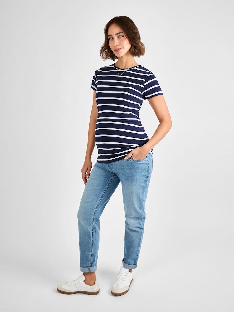 JoJo Maman Bébé Navy White Stripe Maternity & Nursing T-Shirt - Image 3 of 4