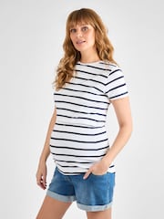 JoJo Maman Bébé White Navy Stripe Maternity & Nursing T-Shirt - Image 1 of 4