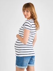 JoJo Maman Bébé White Navy Stripe Maternity & Nursing T-Shirt - Image 2 of 4