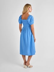 JoJo Maman Bébé Blue Shirred Embroidered Maternity Midi Dress - Image 2 of 4