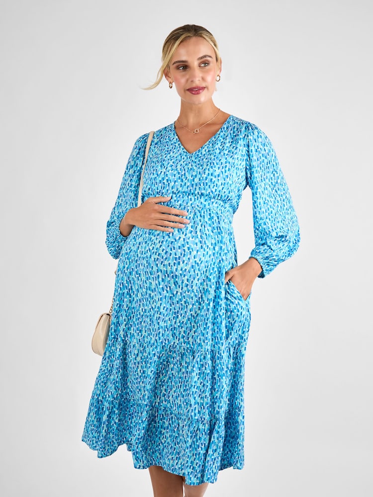 JoJo Maman Bébé Blue Maternity & Nursing Midaxi Dress - Image 1 of 4