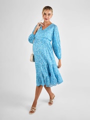 JoJo Maman Bébé Blue Maternity & Nursing Midaxi Dress - Image 3 of 4