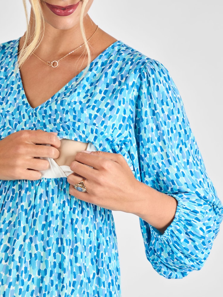 JoJo Maman Bébé Blue Maternity & Nursing Midaxi Dress - Image 4 of 4