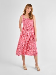 JoJo Maman Bébé Pink Floral Shirred Maternity Midi Dress - Image 2 of 4