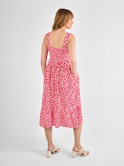 JoJo Maman Bébé Pink Floral Shirred Maternity Midi Dress - Image 3 of 4