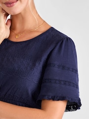 JoJo Maman Bébé Navy Broderie Lace Trim Maternity Jersey Top - Image 4 of 4
