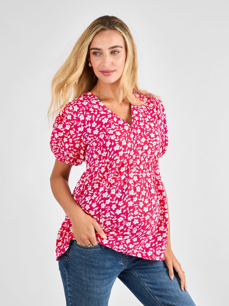 JoJo Maman Bébé Pink Floral Maternity Blouse - Image 1 of 4 JoJo Maman Bébé Pink Floral Maternity Blouse - Image 1 of 4