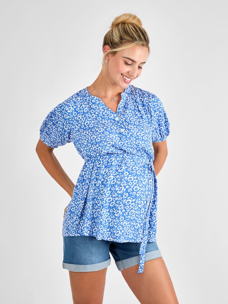 JoJo Maman Bébé Blue Floral Maternity Blouse - Image 1 of 4