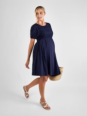 JoJo Maman Bébé Navy Broderie Maternity Mini Dress - Image 1 of 4