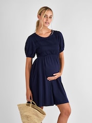 JoJo Maman Bébé Navy Broderie Maternity Mini Dress - Image 3 of 4