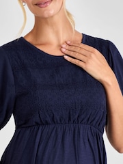 JoJo Maman Bébé Navy Broderie Maternity Mini Dress - Image 4 of 4