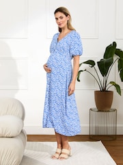 JoJo Maman Bébé Blue Floral Maternity Midi Dress - Image 1 of 5