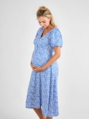 JoJo Maman Bébé Blue Floral Maternity Midi Dress - Image 2 of 5