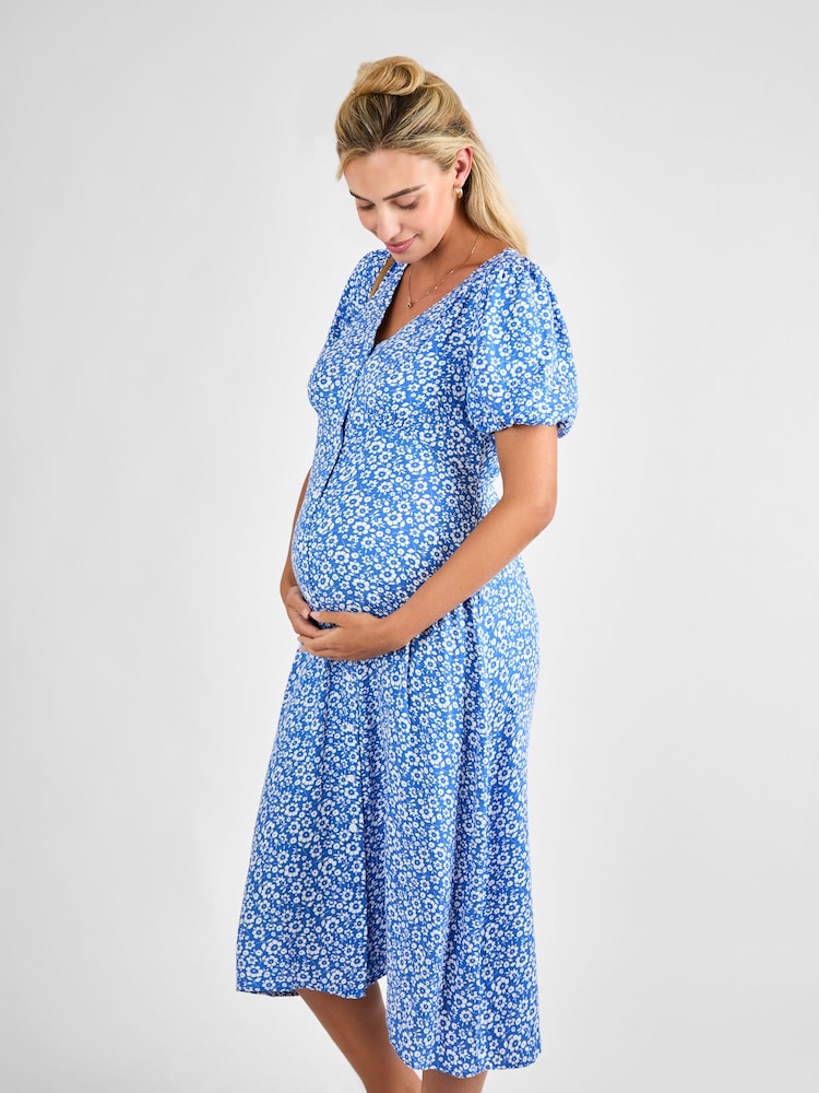 JoJo Maman Bébé Blue Floral Maternity Midi Dress - Image 2 of 5