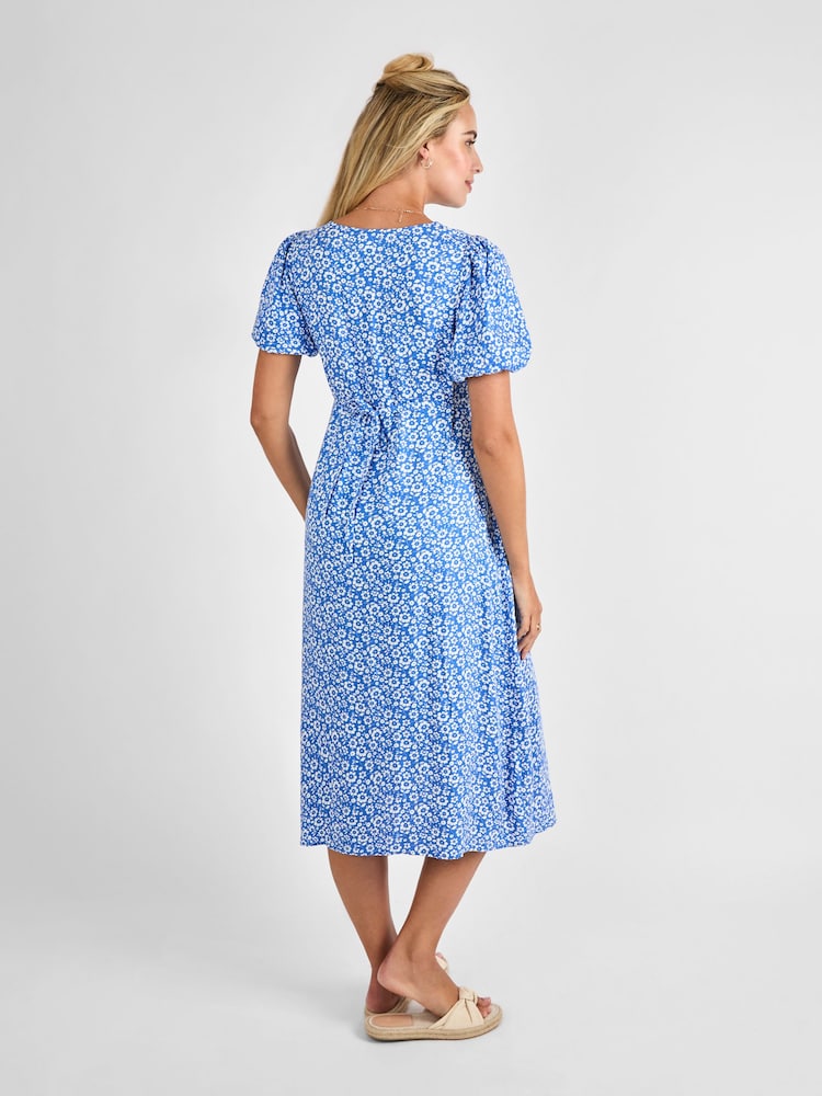 JoJo Maman Bébé Blue Floral Maternity Midi Dress - Image 3 of 5