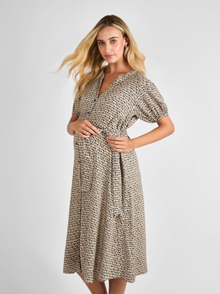JoJo Maman Bébé Natural Button Through Maternity Midi Dress - Image 1 of 4