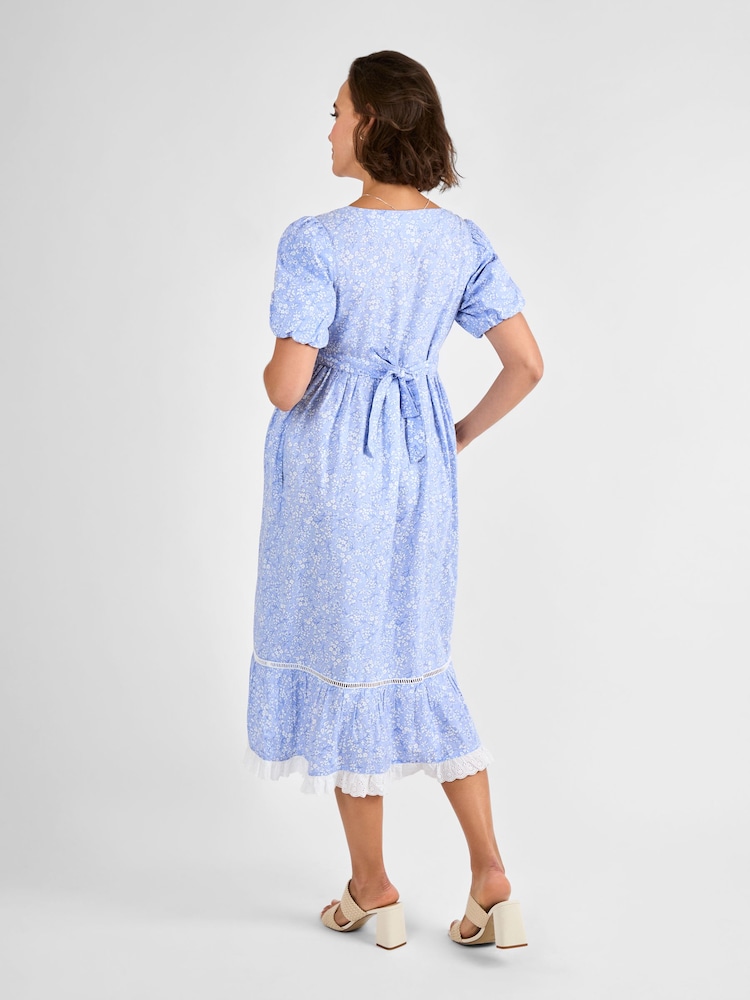 JoJo Maman Bébé Blue Floral Print Maternity Midi Dress - Image 2 of 5