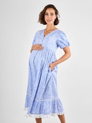 JoJo Maman Bébé Blue Floral Print Maternity Midi Dress - Image 3 of 5