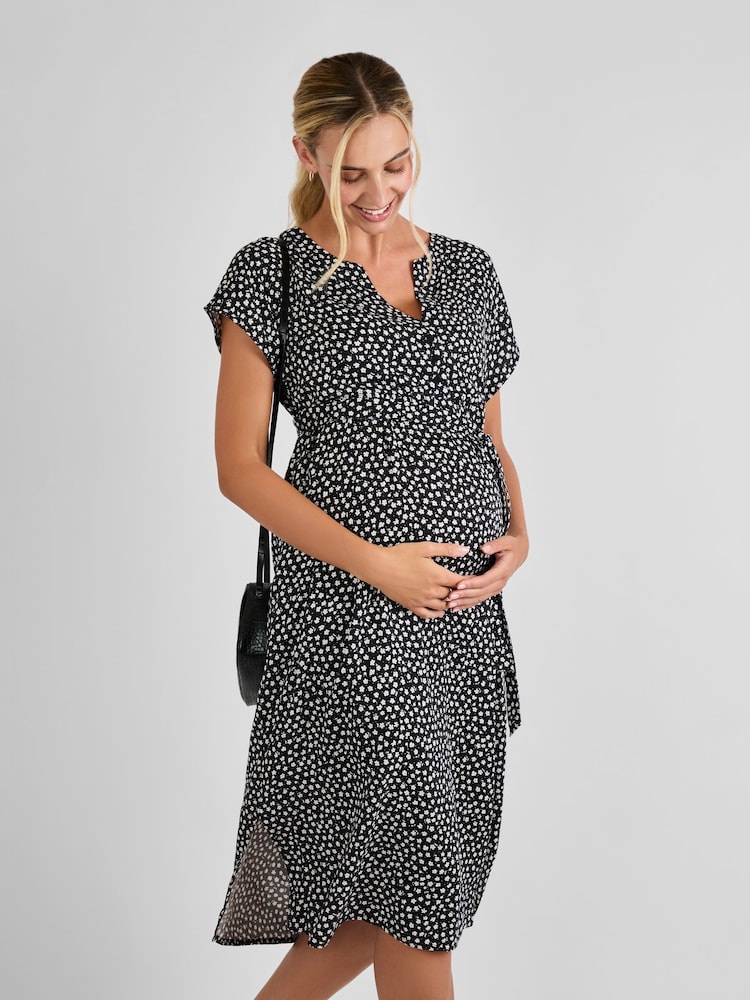 JoJo Maman Bébé Black Button Front Maternity Midi Dress - Image 1 of 4