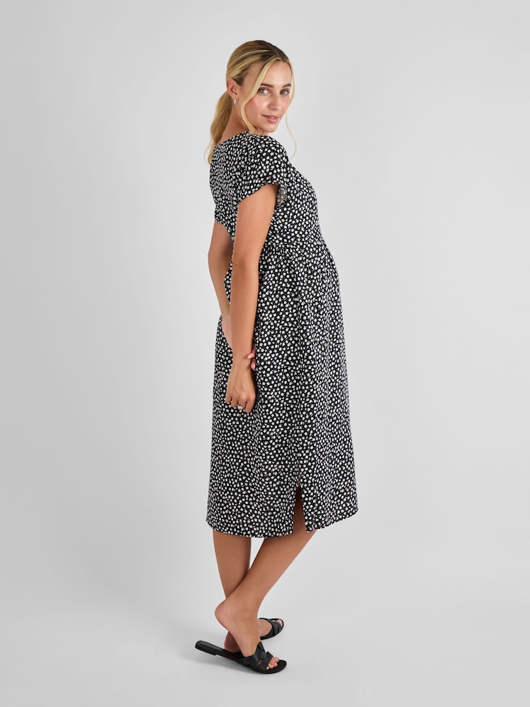JoJo Maman Bébé Black Button Front Maternity Midi Dress - Image 2 of 4