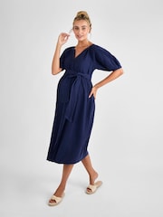 JoJo Maman Bébé Navy Textured Button Through Maternity Shirt Dress - Image 1 of 4