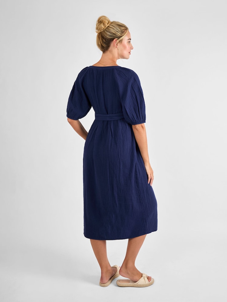 JoJo Maman Bébé Navy Textured Button Through Maternity Shirt Dress - Image 2 of 4