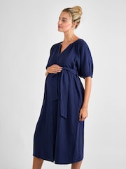 JoJo Maman Bébé Navy Textured Button Through Maternity Shirt Dress - Image 3 of 4