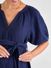 JoJo Maman Bébé Navy Textured Button Through Maternity Shirt Dress - Image 4 of 4
