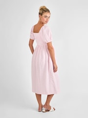 JoJo Maman Bébé Pink Gingham Shirred Maternity Midi Dress - Image 3 of 4