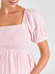 JoJo Maman Bébé Pink Gingham Shirred Maternity Midi Dress - Image 4 of 4