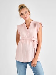 JoJo Maman Bébé Rose Maternity Frill Sleeve Textured 100% Cotton Blouse - Image 1 of 4