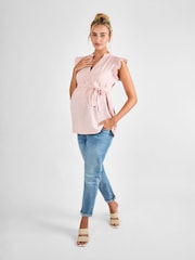 JoJo Maman Bébé Rose Maternity Frill Sleeve Textured 100% Cotton Blouse - Image 3 of 4