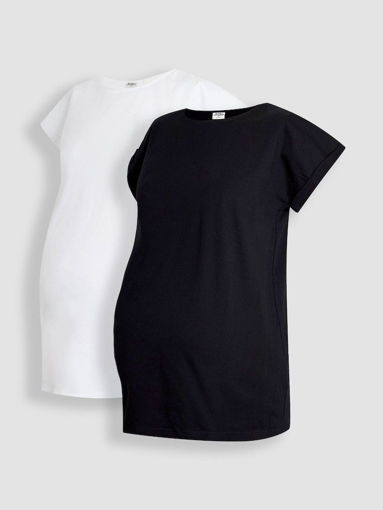 JoJo Maman Bébé Black Maternity Boyfriend 100% Cotton T-Shirts 2 Pack - Image 1 of 1