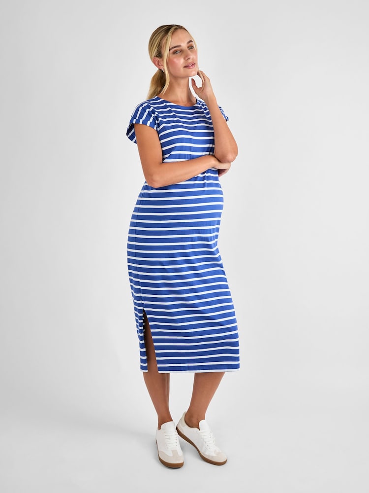 JoJo Maman Bébé Blue Maternity Midi T-Shirt Dress - Image 1 of 4