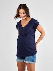 JoJo Maman Bébé Navy V-Neck Maternity Cotton T-Shirt - Image 1 of 4