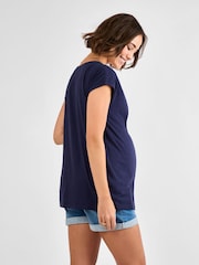 JoJo Maman Bébé Navy V-Neck Maternity Cotton T-Shirt - Image 2 of 4