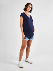 JoJo Maman Bébé Navy V-Neck Maternity Cotton T-Shirt - Image 3 of 4