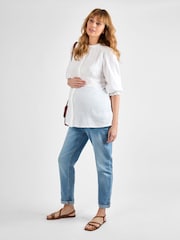 JoJo Maman Bébé White Button Through Textured Maternity Blouse - Image 1 of 4