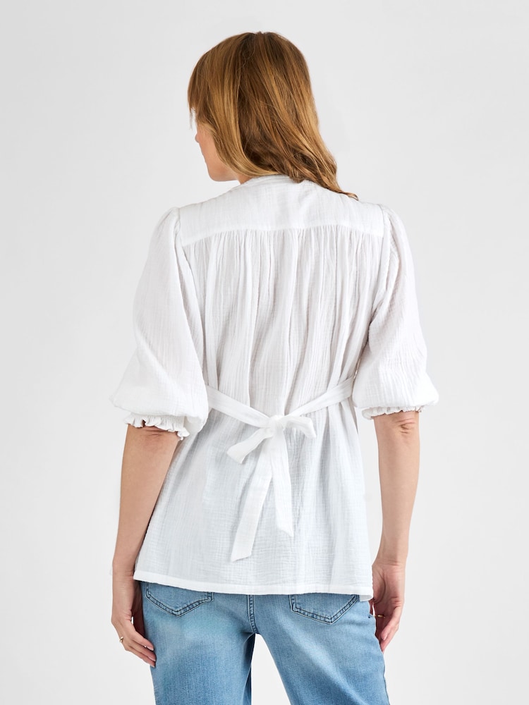 JoJo Maman Bébé White Button Through Textured Maternity Blouse - Image 2 of 4