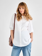 JoJo Maman Bébé White Button Through Textured Maternity Blouse - Image 3 of 4